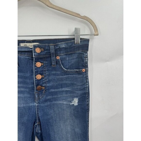 Madewell 10” High Rise Skinny Jean Women 26 Blue Wash Denim Button Fly Distress - Picture 7 of 7